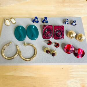 1980s Era Vintage Mixed Lot Colorful Bold Pierced Earrings